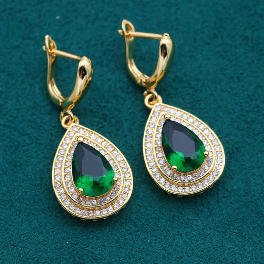 Wholesale Custom Water Drop Green Crystal Stud Earrings for Women Luxury Gold Wedding Jewellery Ladies' Fashion Drop Earings