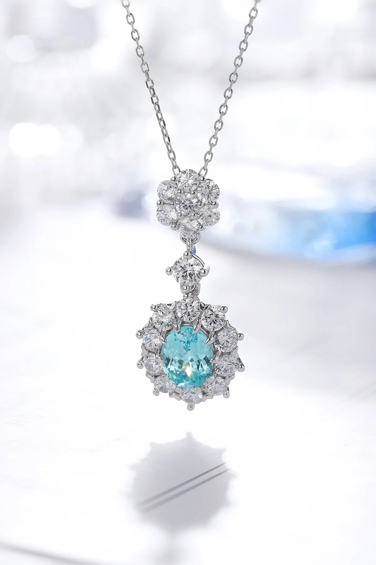 Gemfiori Anster 925 Sterling Silver High-quality Cultivation Lab Grown Paraiba Necklace - Suitable for Parties or As a Gift