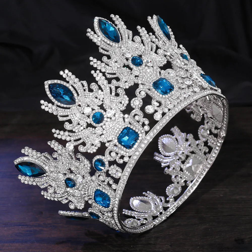 LUOXIN New Big Baroque Blue Rhinestone Beauty Crown Prom Pageant Fashion Bridal Tiaras