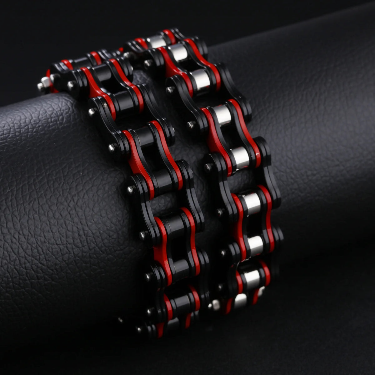 REBEL Vintage Stainless Steel Men's Bracelet Black Red Car Chain for Anniversary