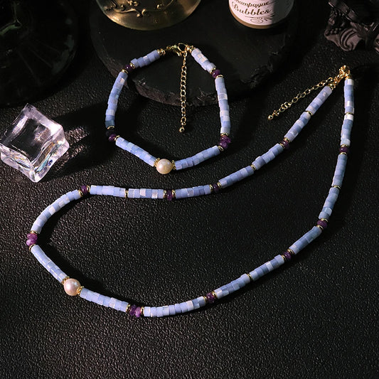GLSEEVO Natural Freshwater Pearl & Amethyst Handmade Necklace & Earrings Set | Luxury Bridal Jewellery GS0231
