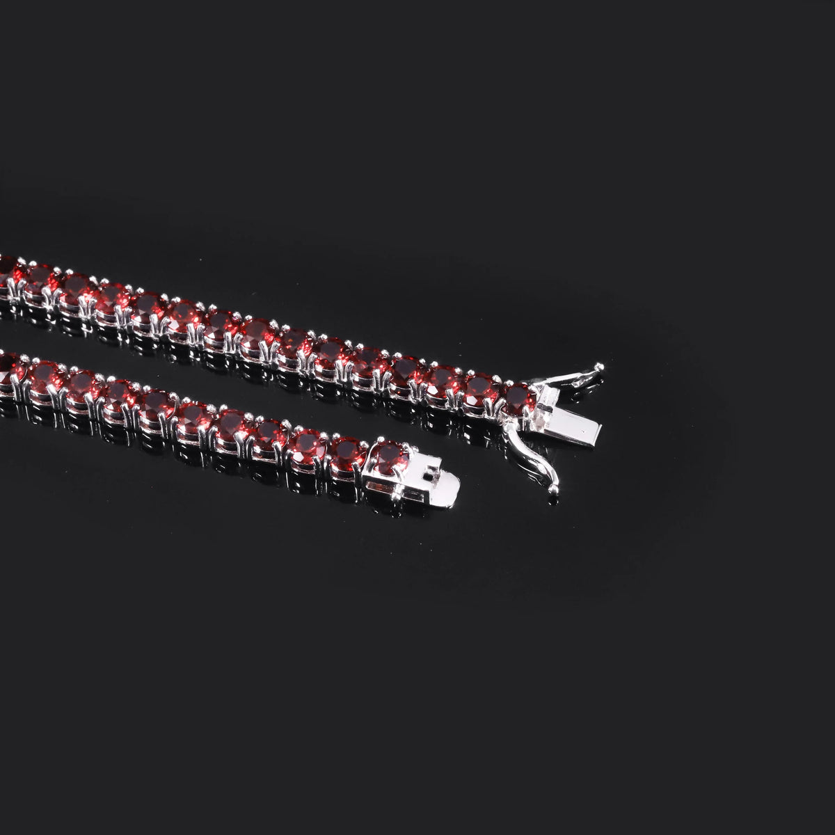 Gemfiori Abiding Factory Selling Hip Hop Jewelry Round 5mm 20 Inches Clavicle Chain Stacking Natural Garnet Tennis Chain S925