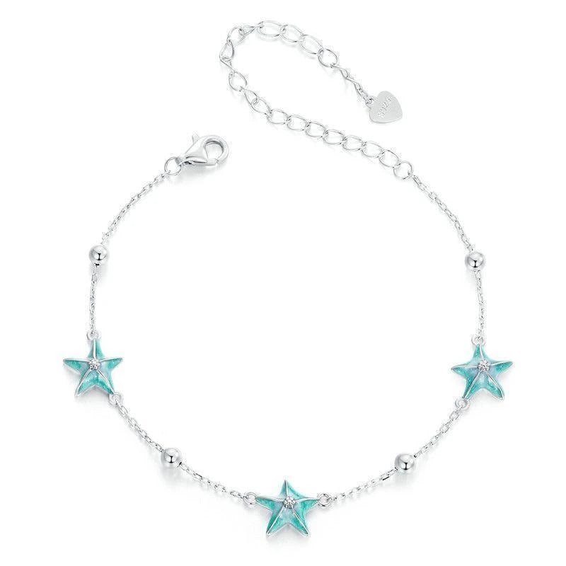 925 Sterling Silver Fashion Jewelry Set Fine Jewelry Making Custom Wholesale Vintage Starfish Teal Bracelet Earrings Jewelry Set