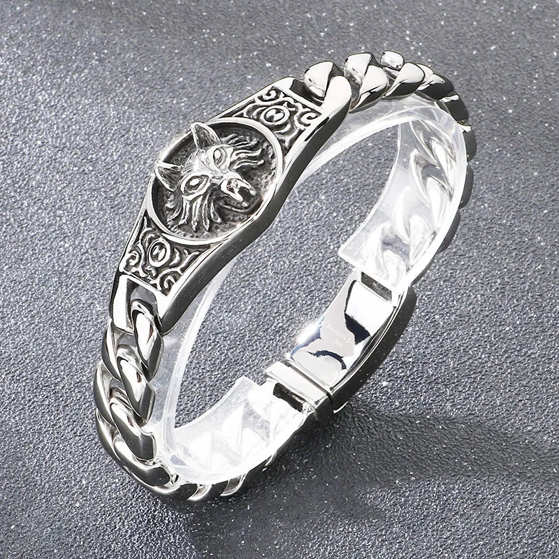 REBEL Punk Fine Jewelry Fashion Bracelets Stainless Steel Wolf Charm Links Bracelet