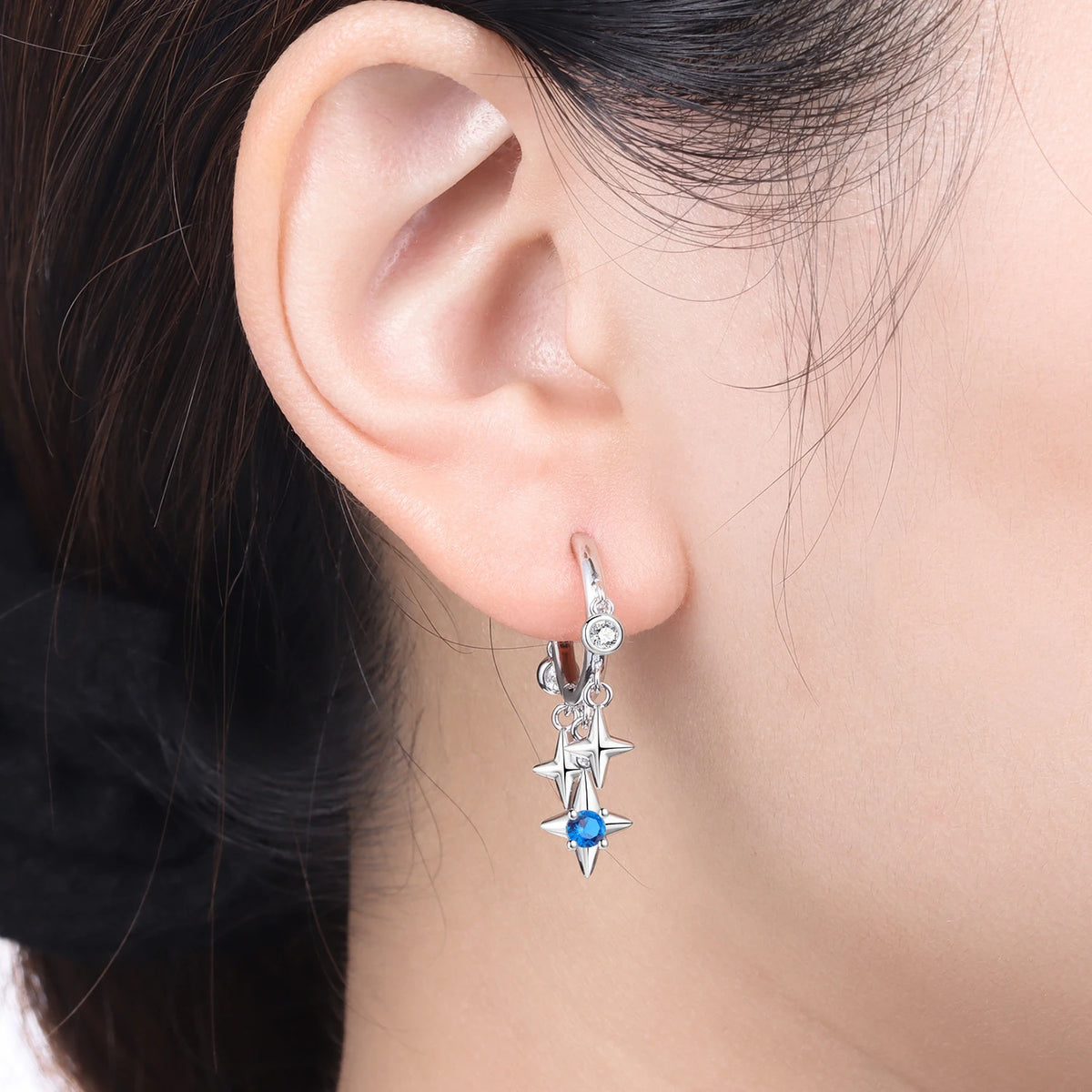 Trendy Multi Four Point Star Drop Earrings Inlaid Zircon CZ Crystal Chain Tassel Women's Gift Jewelry Copper Alloy Silver Plated