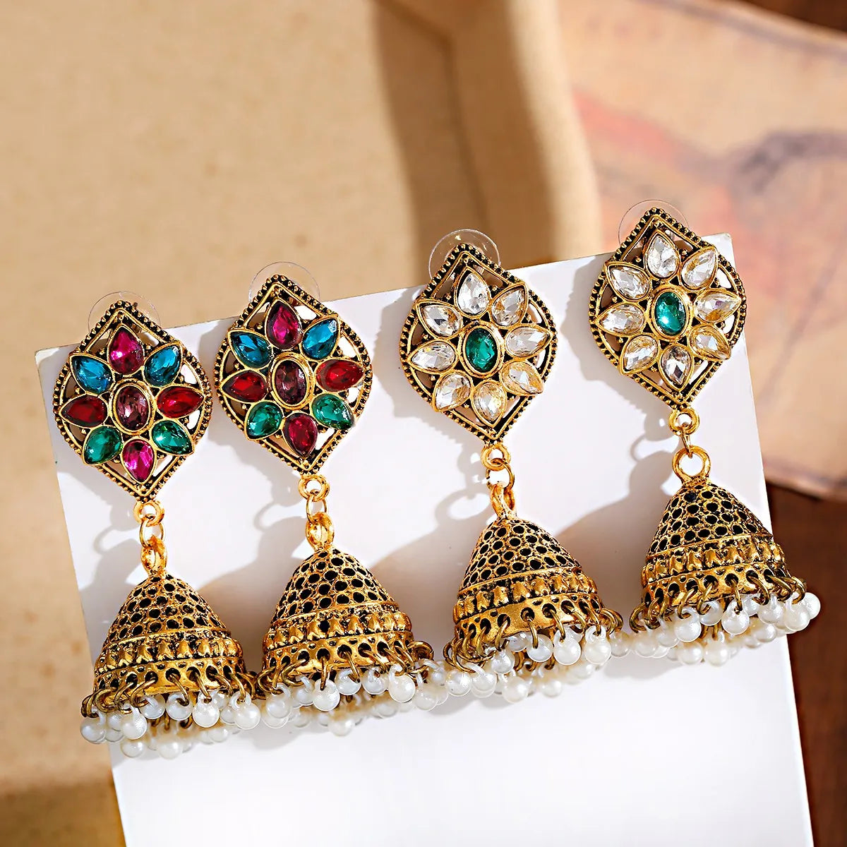 Earrings for Women Gemstone Drop Bells Indian Jewelry Ear Rings for Girls Fashion Vintage Earring Dangling Gift Kolczyki