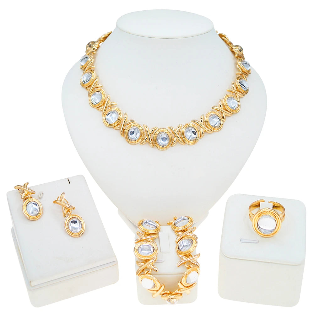 Zhuerrui's New XO Gold-plated Jewelry Set Features Classic Gold and Silver Exquisite and High-end Ladies' Earrings and Bracelets