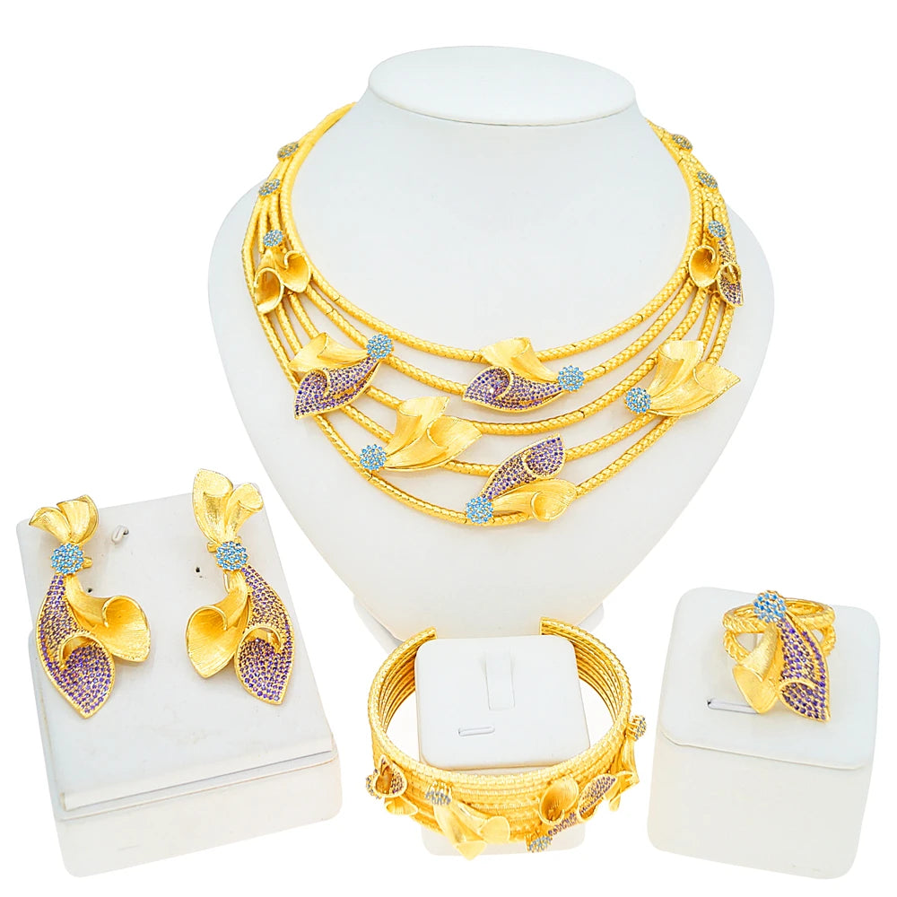 Zhuerrui Italy Designer Jewelry Sets 24K Gold Plated Dubai Valentine's Gift Wedding Pedant and Earrings Jewels Sets HZ25017222