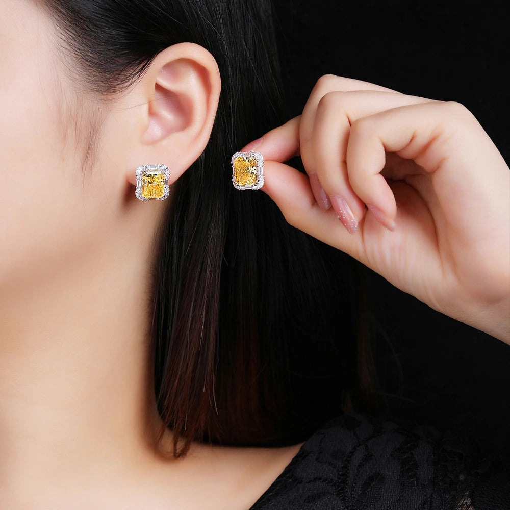 MUSHAN Jewelry Factory Pure Silver Stud Earrings Light Luxury and High End Gold Plated Yellow Diamond Ice Flower Cut Earrings