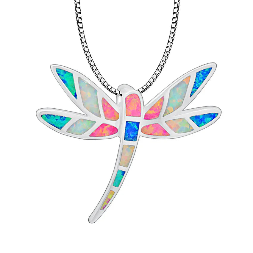 Aobao Dragonfly Necklace, Small Dragonfly Pendant Jewelry Wholesale with Opal Inlay