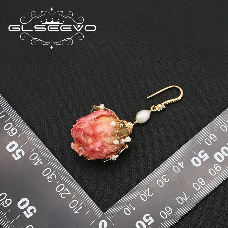 Freshwater Pearl Pink Rose Zircon Flower Drop Earrings Fashion Beautiful Elegant Earrings Jewelry for Girlfriend Gift