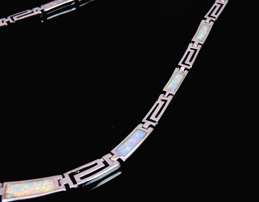 Women's Silver Plated Copper Alloy Minimalist square Shape Opal Link Chain Necklace