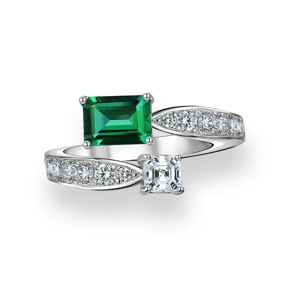 MuShan Jewelry Factory New 1ct Lab Grown Emerald 5*7 High Carbon Gemstones Ring European and American Fashionable Open Ring