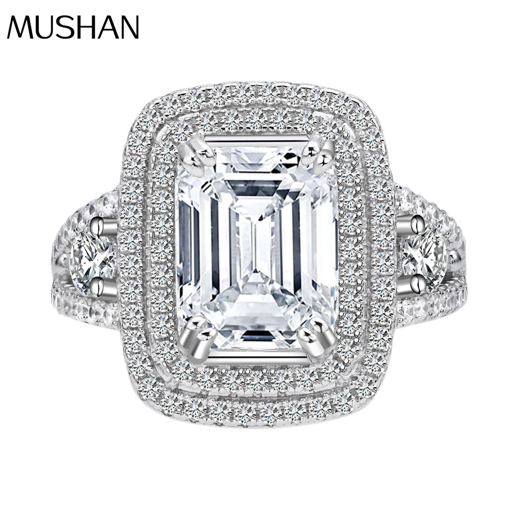 MuShan Jewelry Factory Rectangular Chamfered 8 * 12 High Carbon Diamond Ring  Emerald Cut S925 Silver Ring