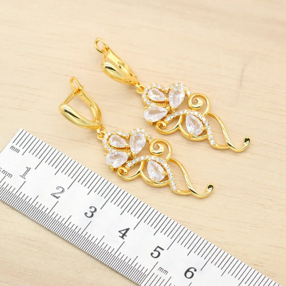 XOTICA Gold Wedding Jewelry Set for Women Bracelet Earrings Necklace Ring White Zirconia for Engagement Bridal Party Birthday Gift