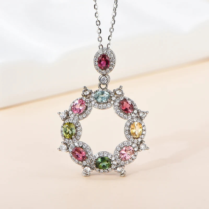 Gioiellieri Natural Tourmaline Oval Cut Platinum Plated 925 Sterling Silver Women's High-end Customized Solitaire Pendant Luxury Necklace