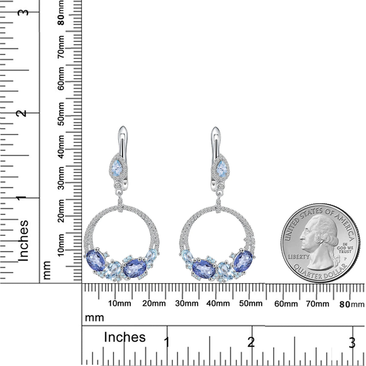 ArtistA C3080 Abiding Hot Sale Silver Jewelry 925 Sterling Clear Mystic Quartz Blue Topaz Dangle Hoop Earrings for Girls