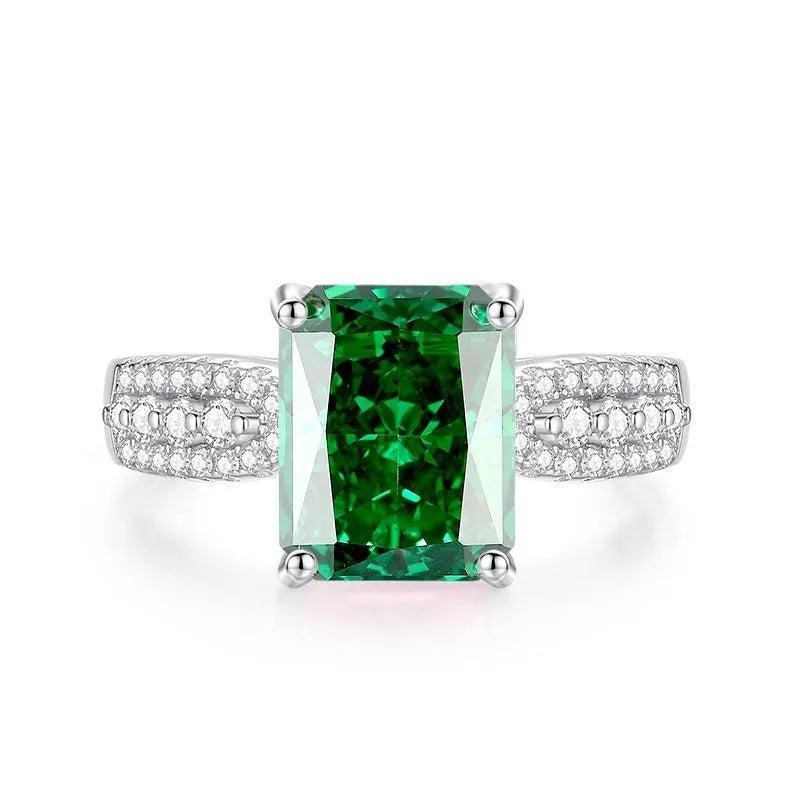 Elegant Women 925 Sterling Silver Emerald 5A 8A Cubic Zirconia Ring Promise Wedding Rings Custom Jewelry Manufacturing OEM/ODM