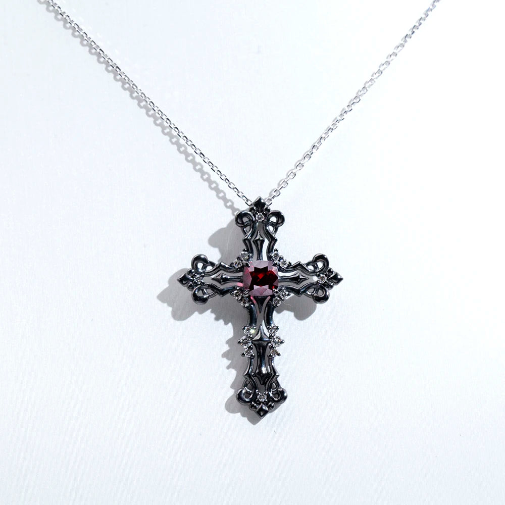 Custom Fine Jewelry MSN-896 925 Silver Cross Necklace Chain 5x5mm Cushion Shape Ruby Lab Grown Gemstone Necklace