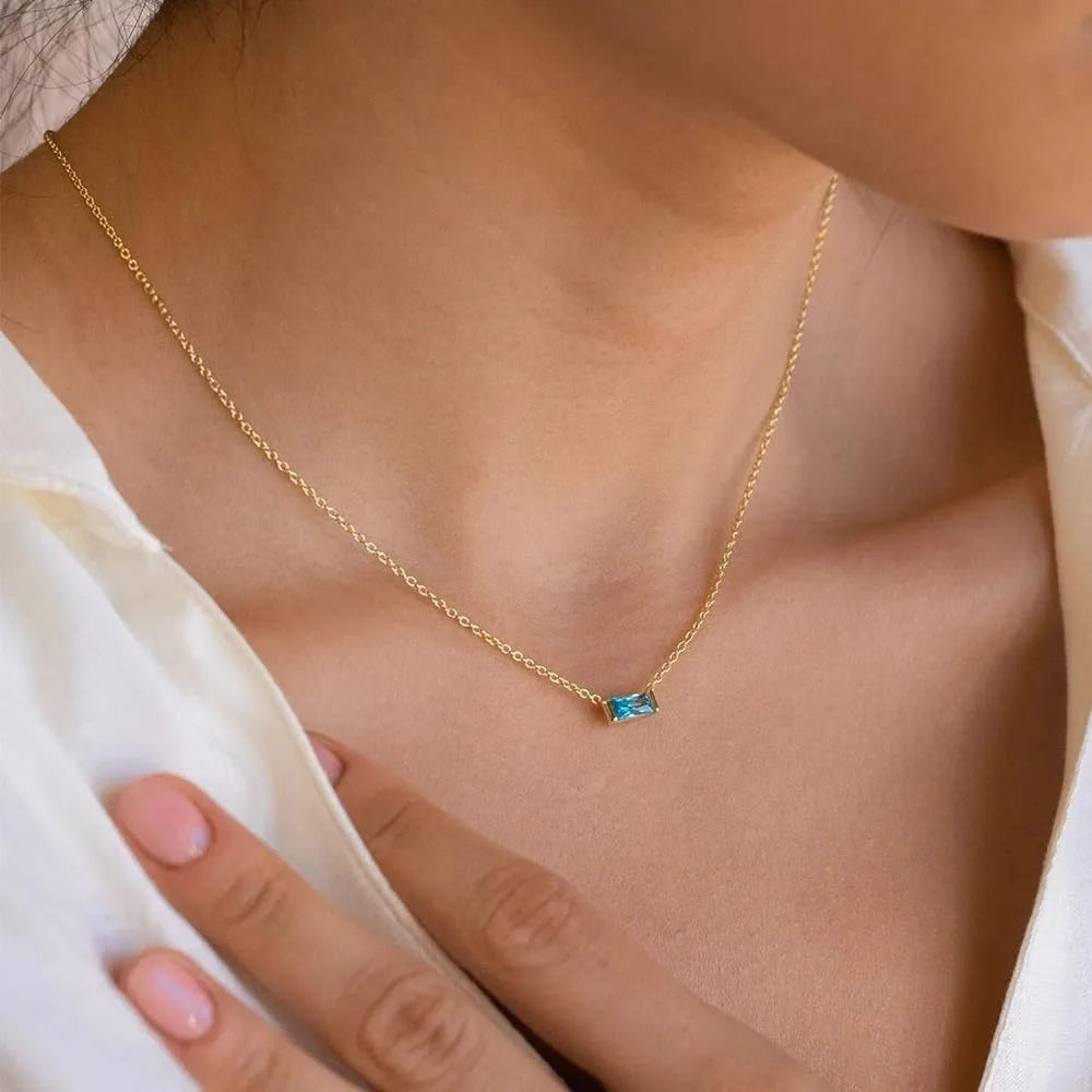 Women Girls 925 Sterling Silver Birthstone Necklace Gold Plated 12 Colors Cubic Zirconia Choker Jewelry Wholesale Manufacturer