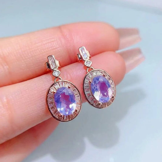 Gioiellieri Natural Lavender Amethyst Stud Earrings for Women with S925 Sterling Silver 925 Stamped Earth Mined VVS1 Purple Gemstone Jewelry