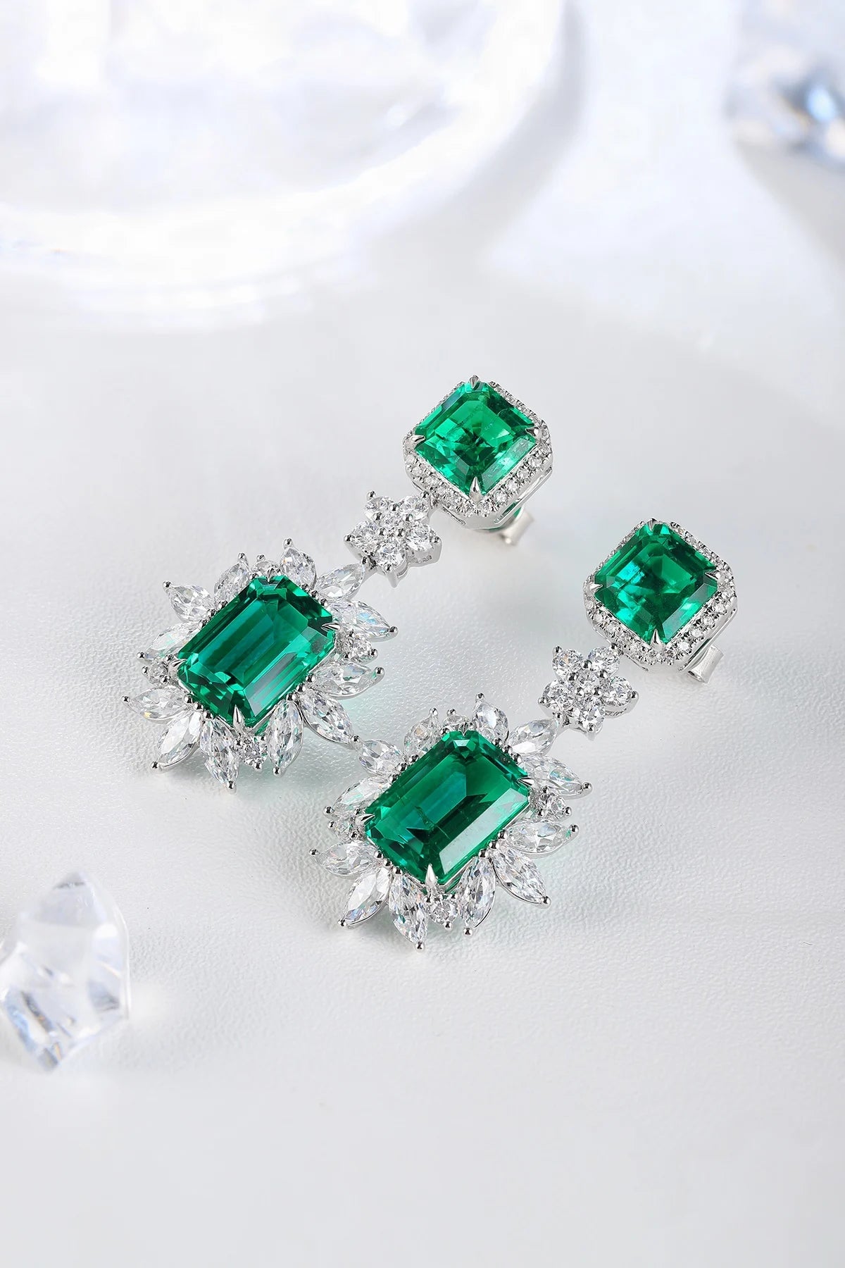 Gemfiori Anster High Quality S925 Lab Grown Emerald Earring Stud Dainty Gemstone Stud Earrings for Women Daily Wear Gift