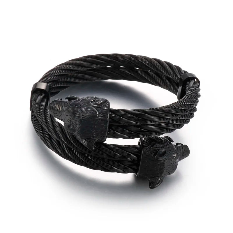 KALEN Punk Silver/Gold/Black/Oxidized Black Stainless Steel Wolf Head Cuff Bangle Bracelet