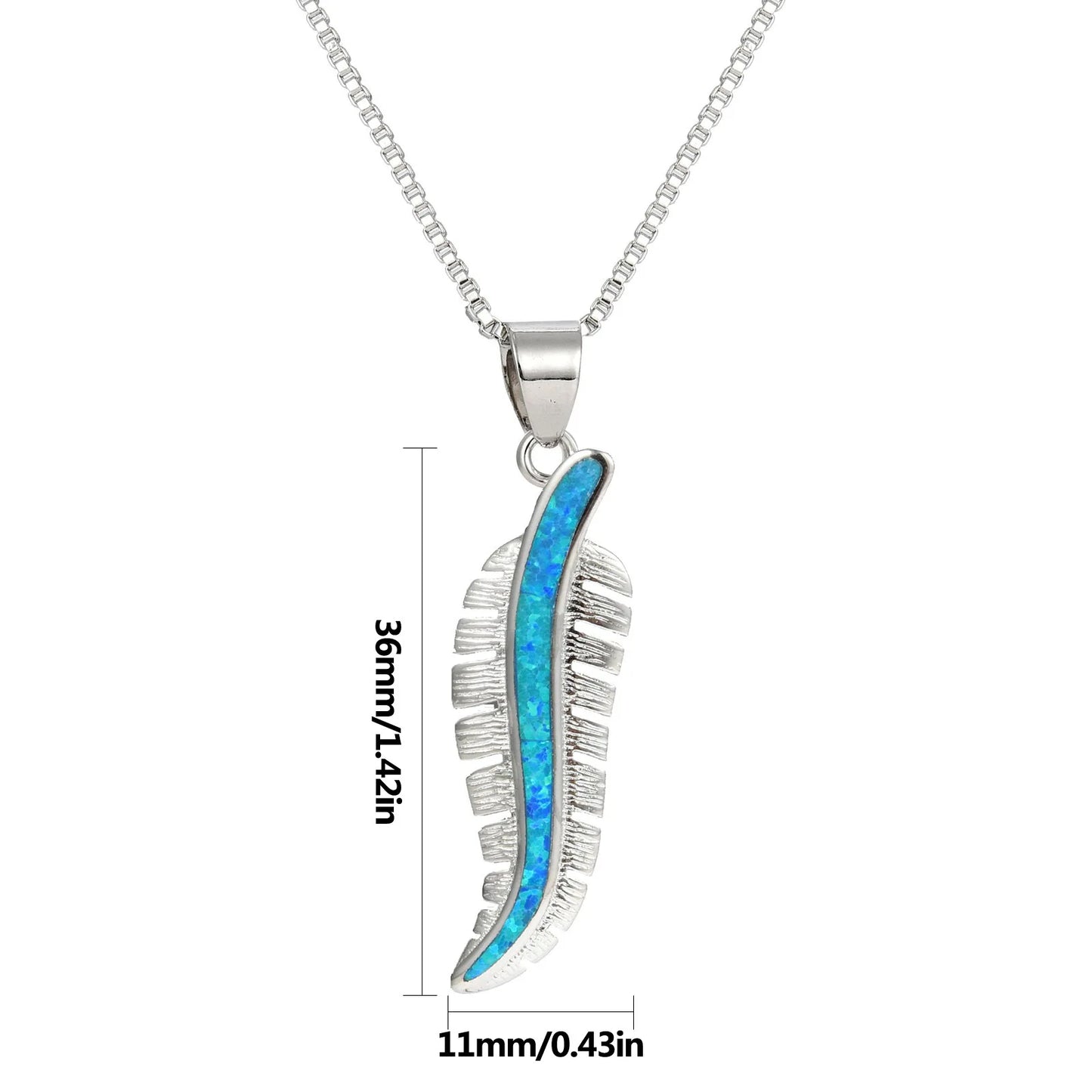 Trending TikTok INS Blue Copper Alloy Feather Necklace-Opal Inlaid Pendant Silver Plated Women's Trendy Sweater Chain Jewelry