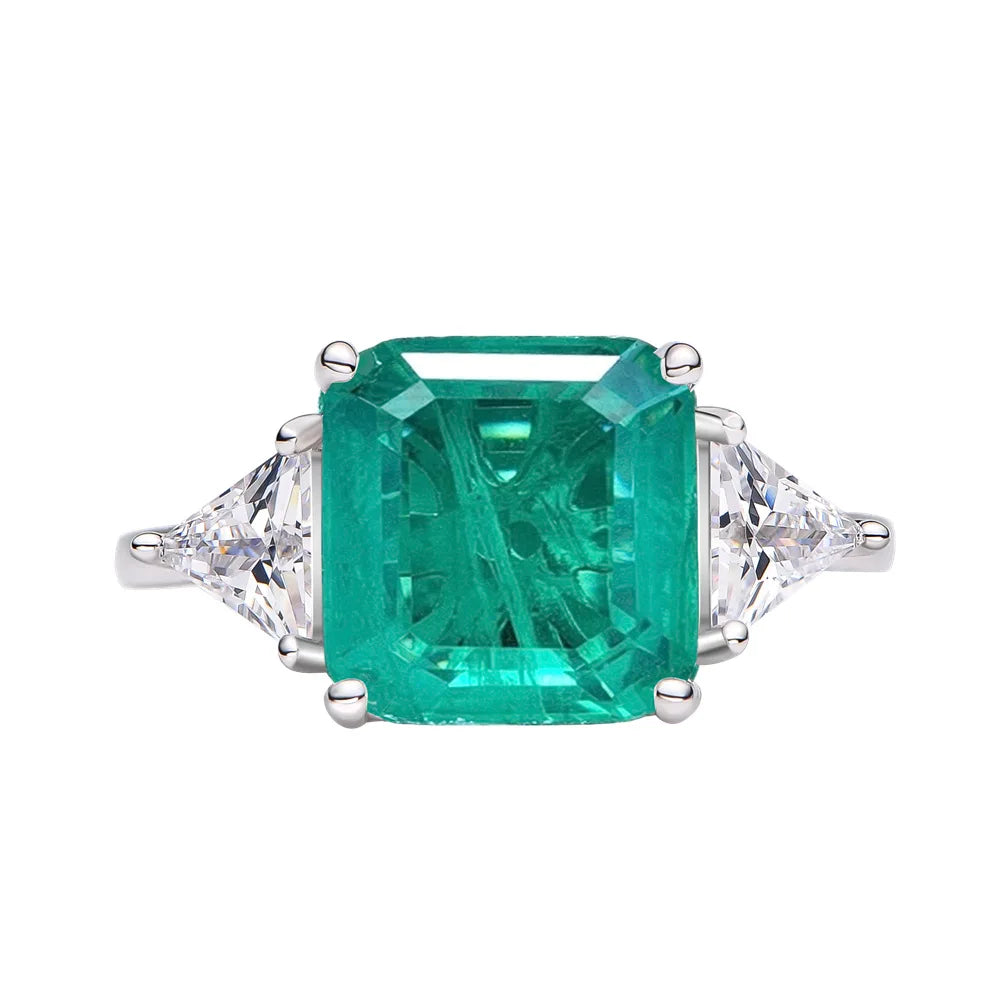 SILVERELLI Simulated Emerald 925 Silver Ring | 10mm Luxury Green Stone Ring for Women