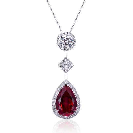 Messi Jewelry MSN-654 Top Color Red Corundum Pear 10x15mm Fine Silver Necklace for Party/Women