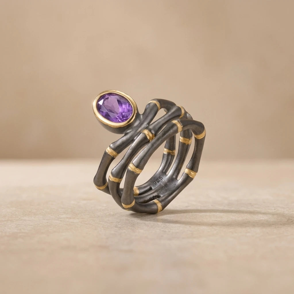 Hot Selling Handmade African Style Amethyst 925 Silver Ring