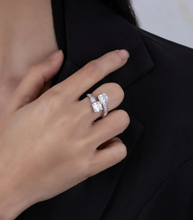 SILVERELLI Pagoda High Carbon Diamond Ring | 925 Sterling Silver | Platinum Plated