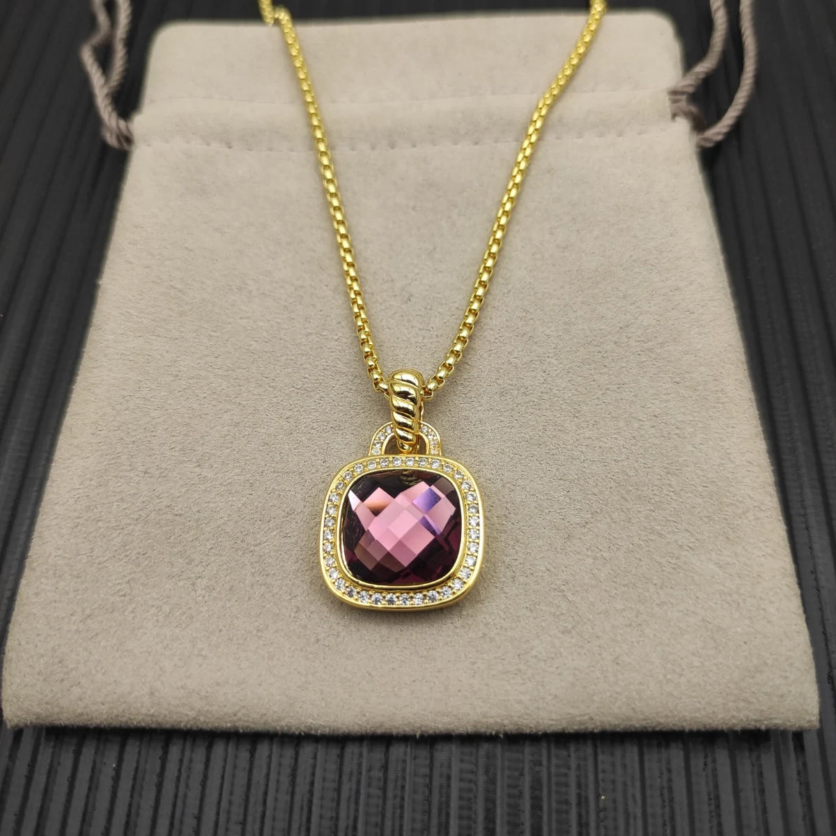 FASHIONISTA DY High-Quality Silver-Plated 14mm Square Diamond Necklace. Gold-Plated Colored Gemstone Necklace. Jewelry .