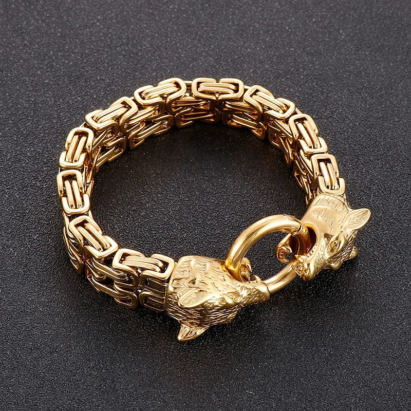 REBEL Wolf Head Byzantine Stainless Steel Bracelet