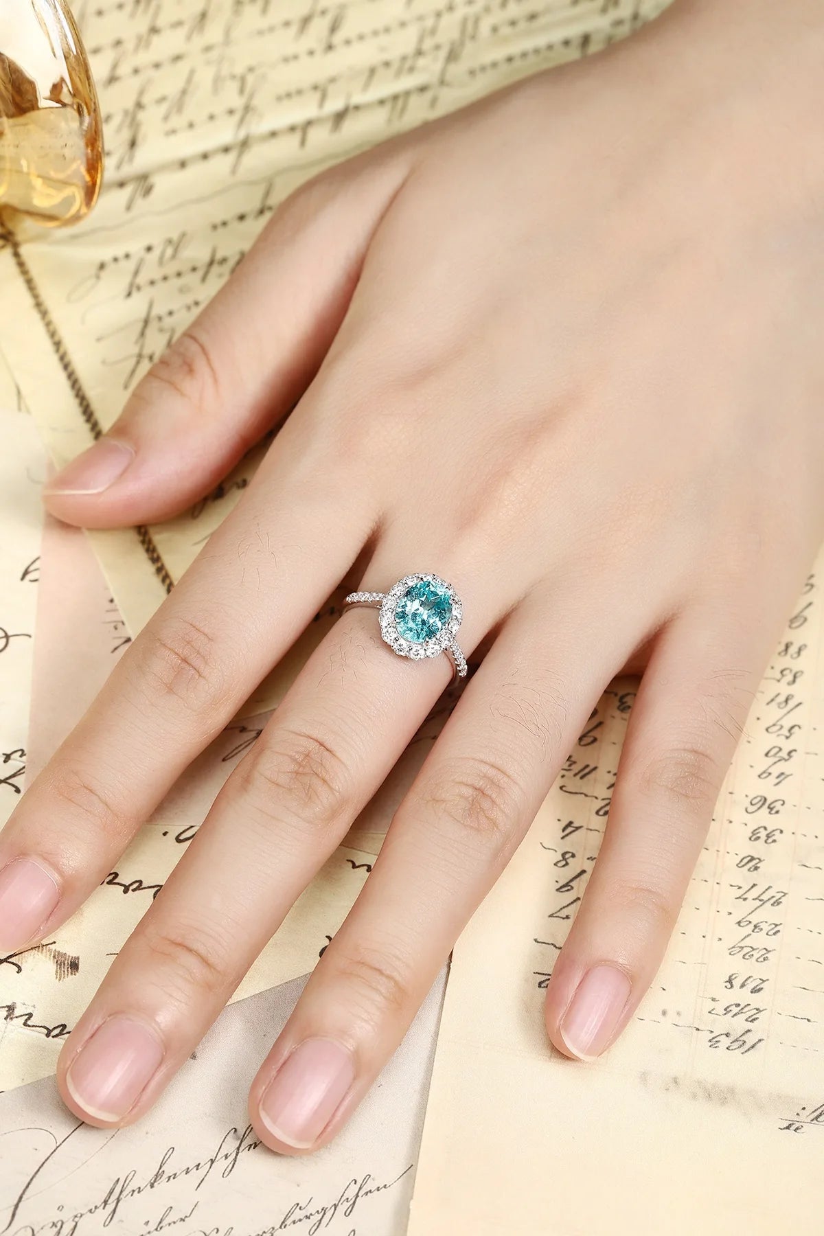 Gemfiori Exquisite IGI Certified Wedding Ring with Lab Grown Diamond PT950 Platinum Paraiba for Engagement Jewelry