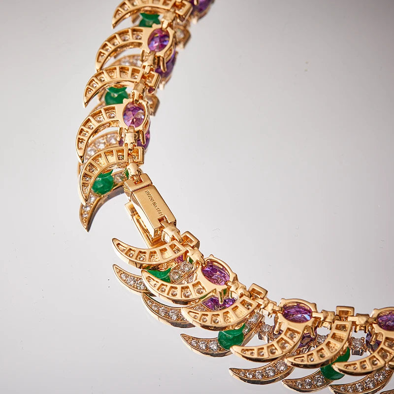 2023 Wholesale Brass Rose Gold Colorful Moonlight Gem Inlaid Zircon Women's Jewelry Ornaments