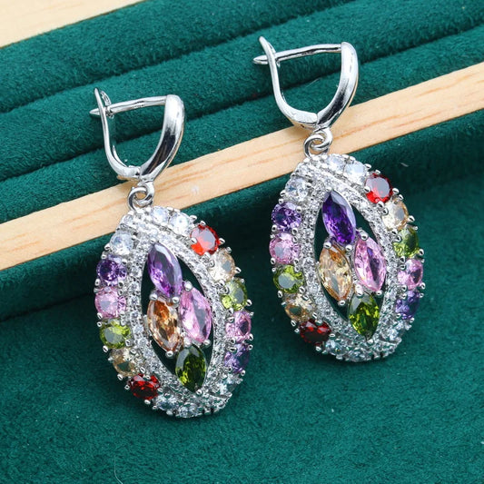 Luxury Multicolor Zircon Drop Earrings Custom Women's Silver Wedding Jewelry Wholesale Ladies Earings Fashionable Custom Jewelry