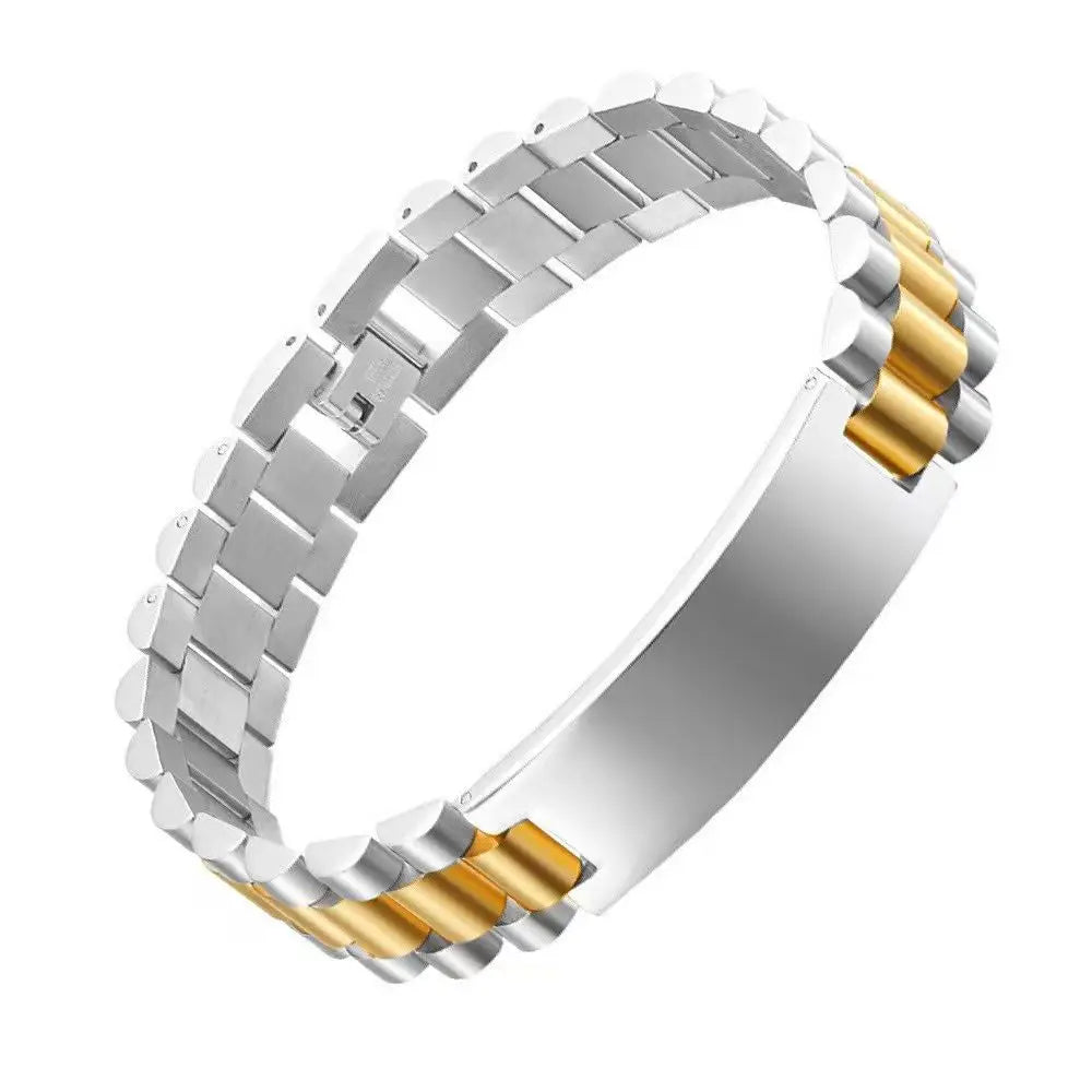 REBEL FASHIONISTA Simple Adjustable Men's Classic Waterproof Stainless Steel Chain & Link Bracelet with Custom Name Engraving for Anniversary Gift