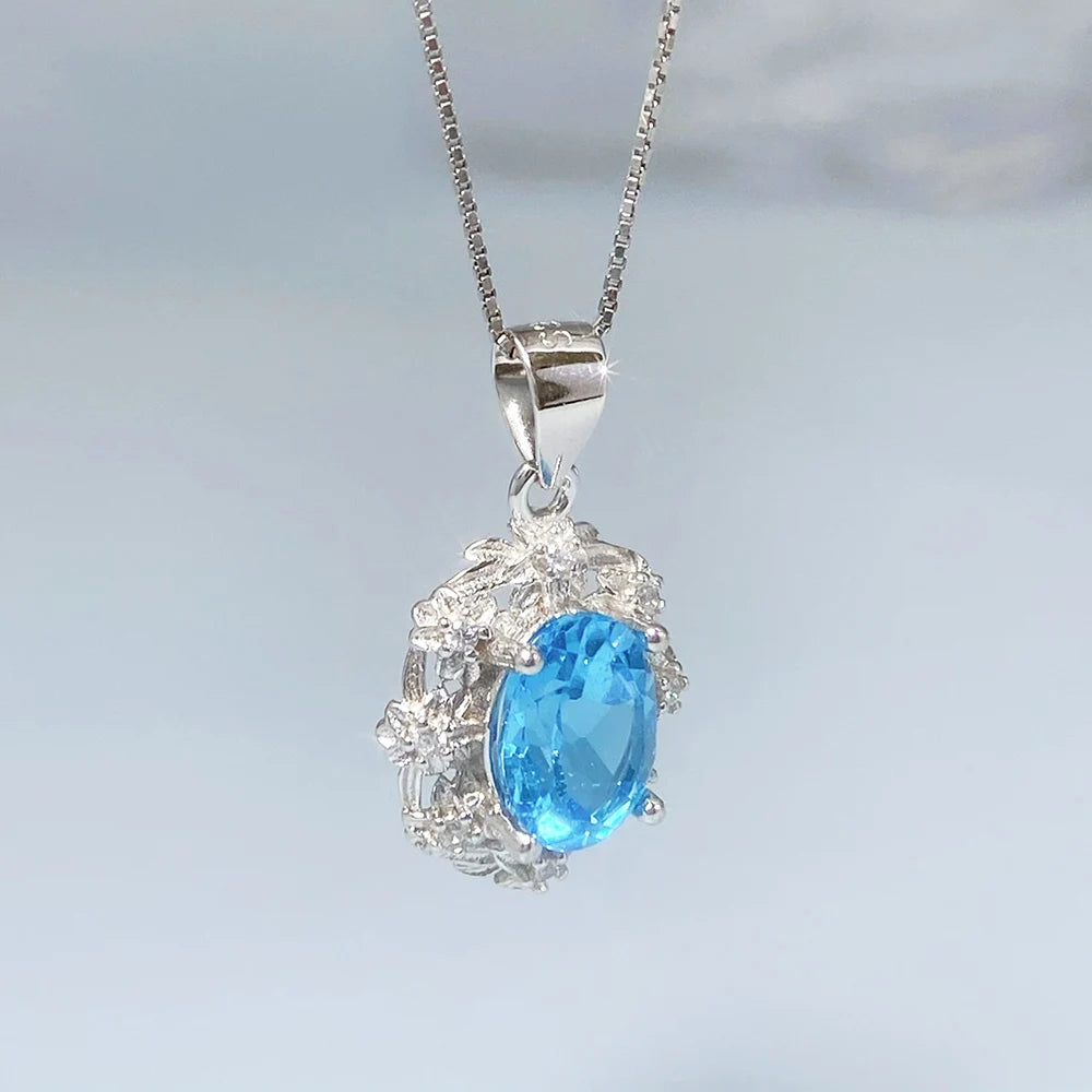 Gioiellieri S925 Sterling Silver Natural Swiss Blue Topaz Pendant with Blue Gemstone for Women Fine Jewelry Anniversary Birthday Gift Best