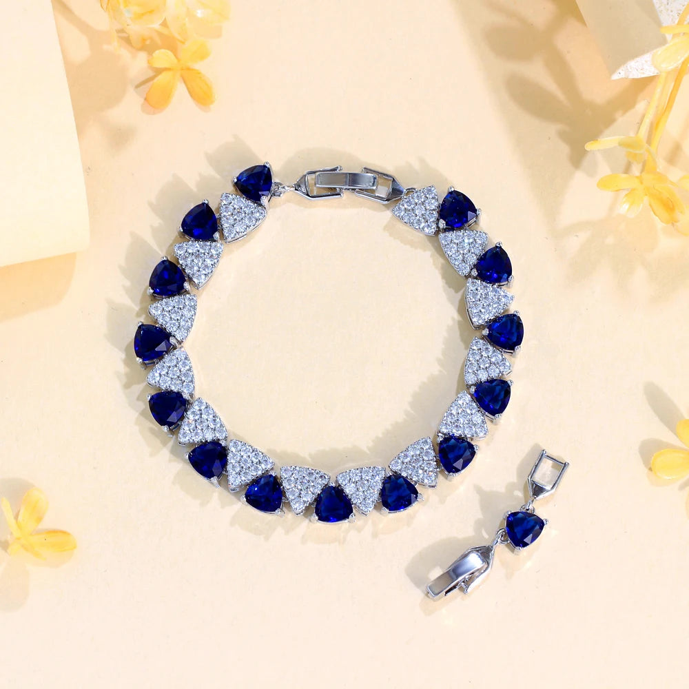 S&S CZ Trillion Cut Tennis Bracelet – Silver Plated – 5 Colours – Collection
