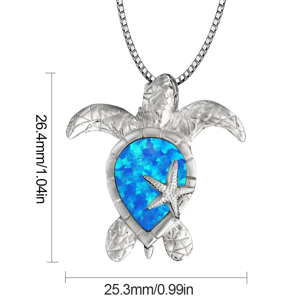 Ocean Theme Turtle Necklace Aobao Opal Inlaid Starfish Detail Fashion Jewelry
