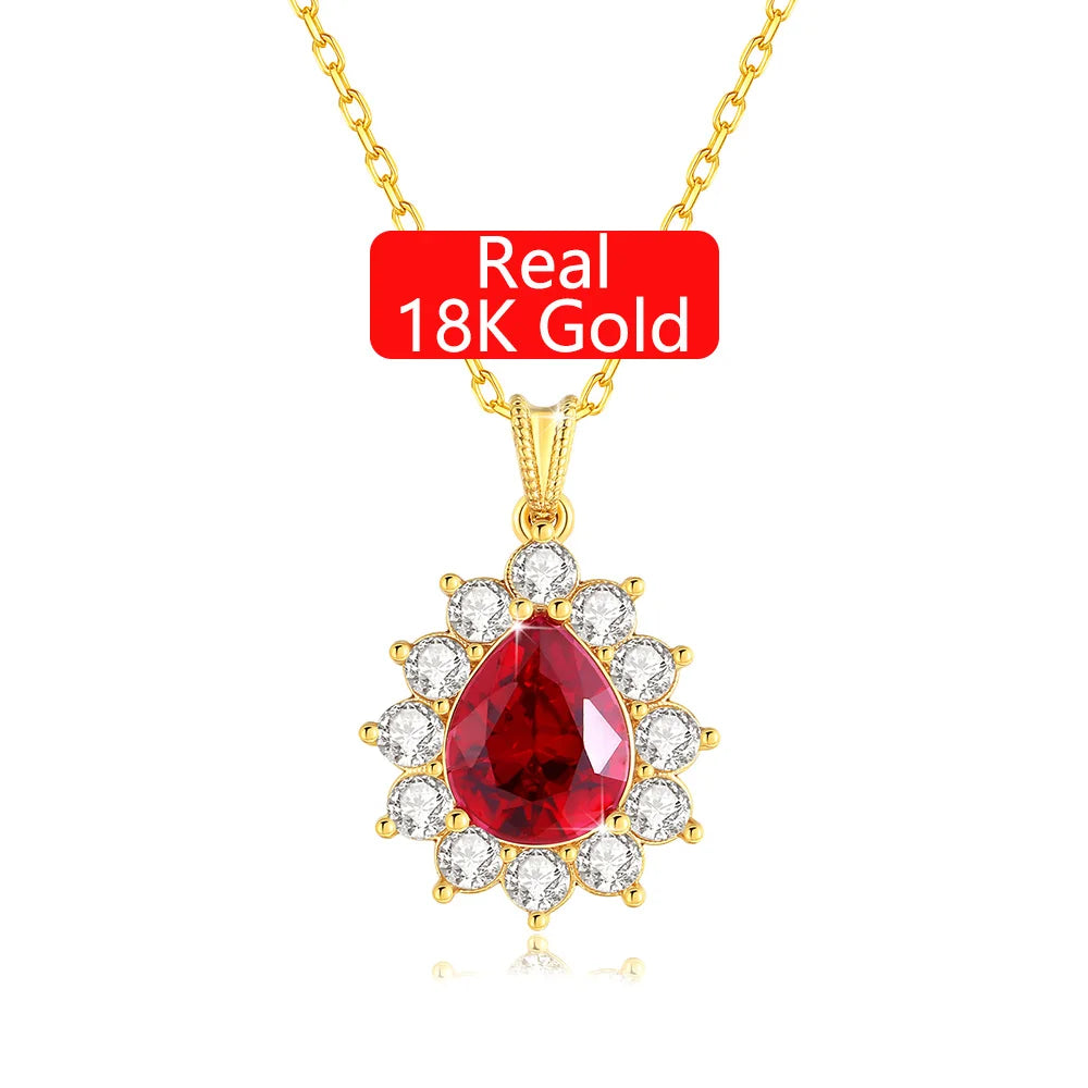 Gioiellieri European Royal High Jewelry Cute Style Engagement Wedding Woman Gold Plated Flower Shape Ruby Pendant