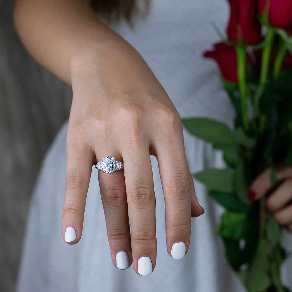 MUSHAN Luxury S925 Sterling Silver Platinum Plated 3.5ct High Carbon Diamond Wedding Ring Women Anniversary Party 9*11 Full