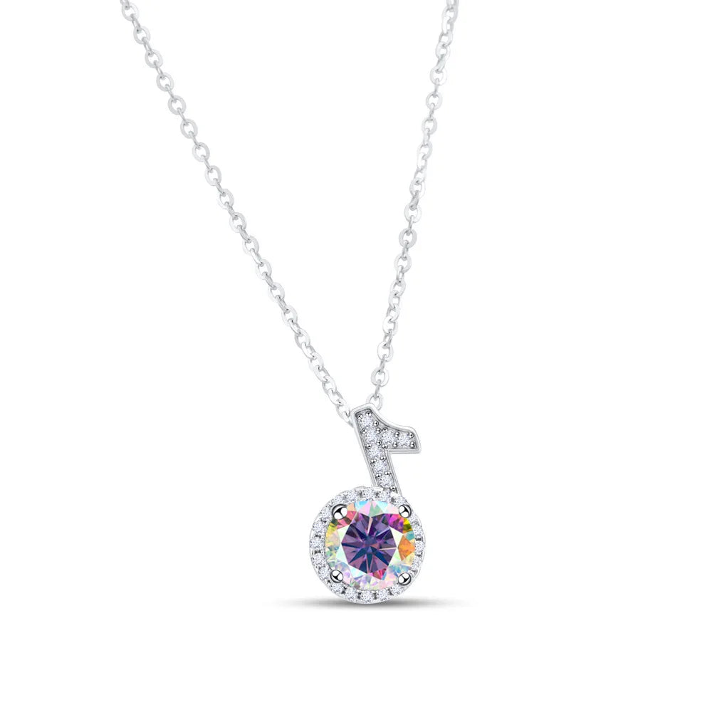Fine 925 Silver Bezel Set Round Cut 1ct VVS Colored Moissanite Jewelry New Trendy Fashion Layer Musical Note Necklace for Women