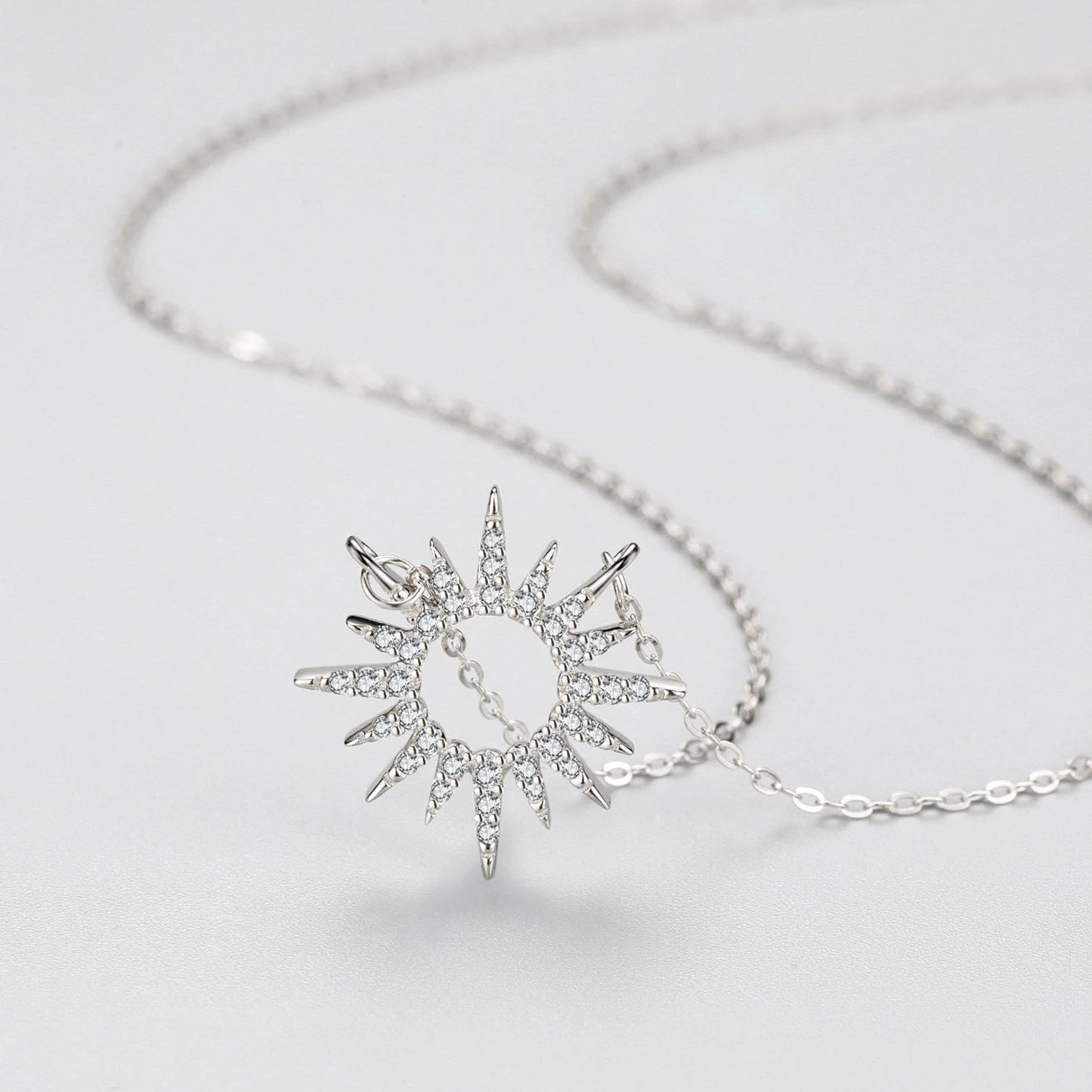 Sparkling Clear Zircon 925 Sterling Silver Luxury Sun Pendant Necklace Earrings For Women Classic Wedding Statement Jewelry