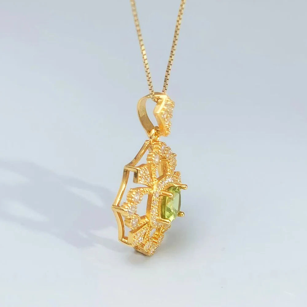 Gioiellieri Natural Peridot Pendant for Women S925 Sterling Silver Fine Jewelry Genuine Green Gemstone Necklace for August Birthstone Gift