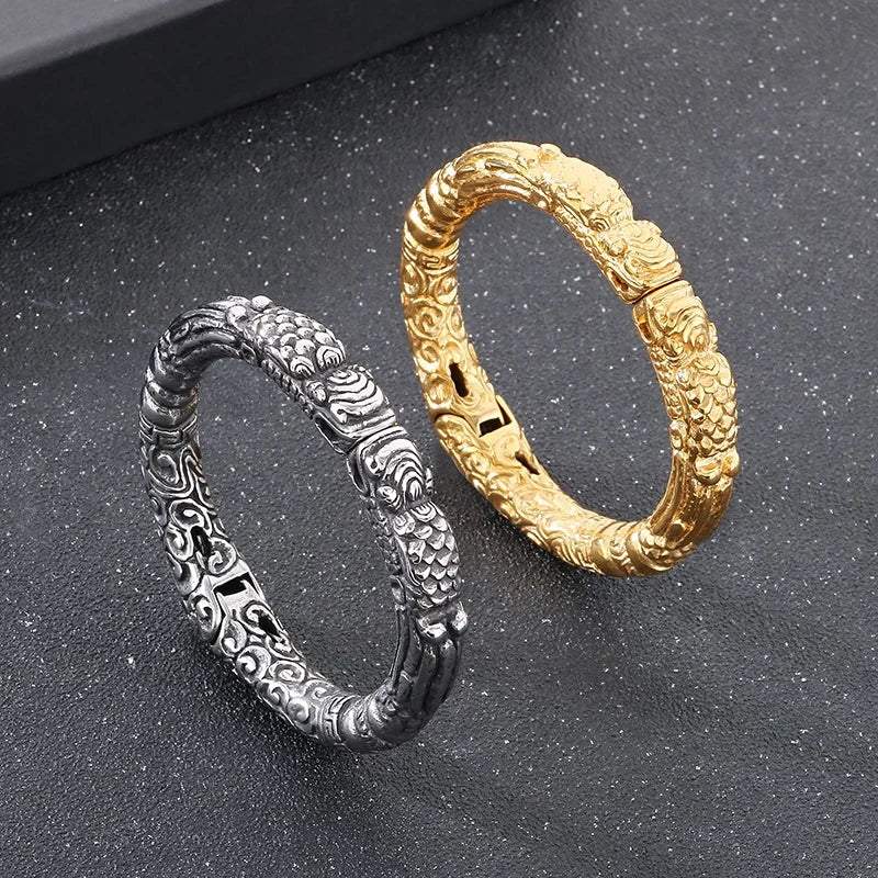 KALEN Unisex Punk Stainless Steel Fashion Bracelets Bangles Open Cuff Abstract Dragon Charm Bracelet