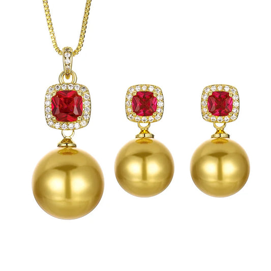 Gemfiori High Quality Luxury Jewelrygolden Pearl Pendant High-end Set for Brides,wedding Rings and Holiday Gifts