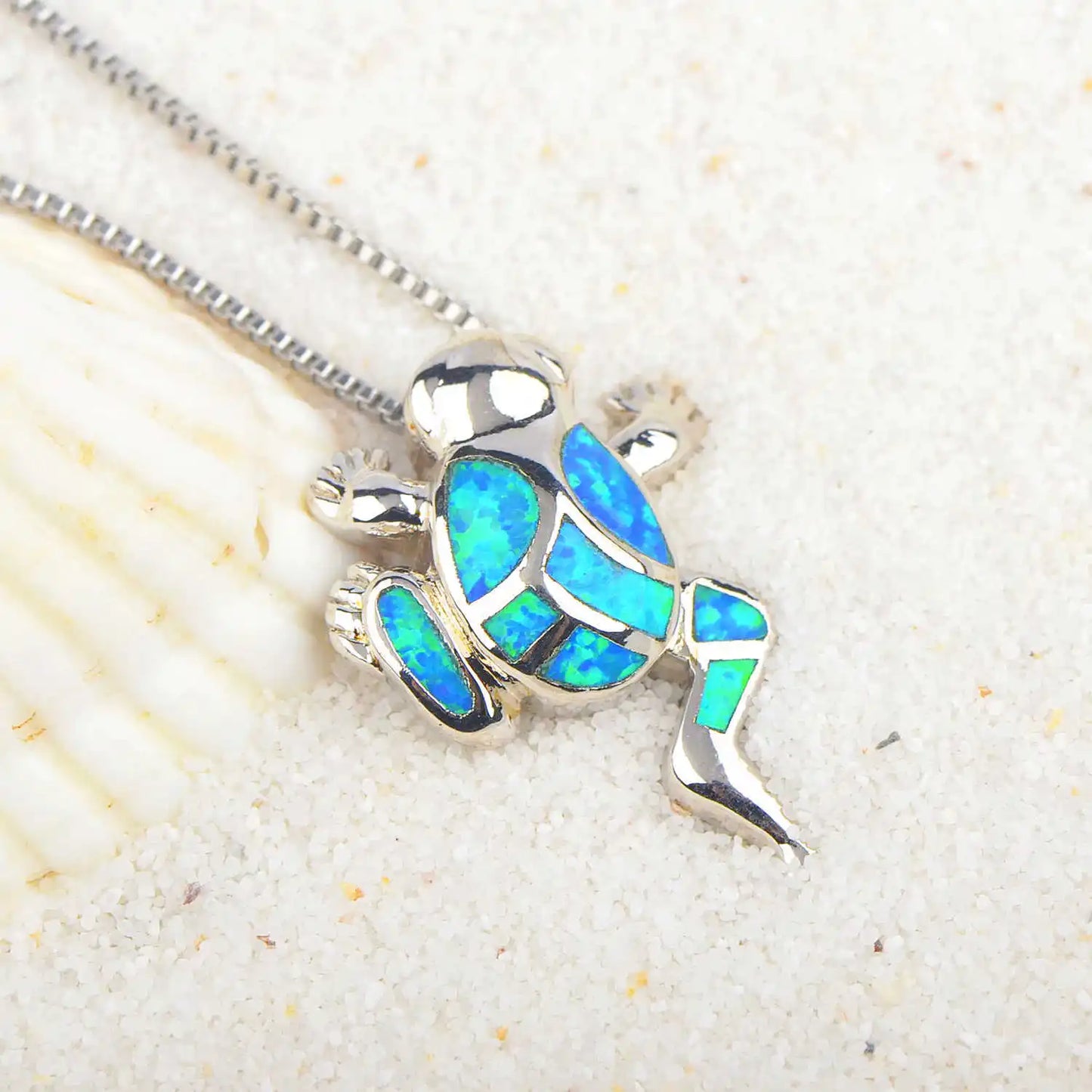 Vintage Inspired Blue Opal Frog Pendant Necklace Women's Elegant European Fashion Sweater Accessory