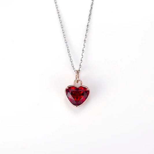 Messi Jewelry  MSN-678 18K Rose Gold Lab Grown Ruby Heart Shape Fine Jewelry Pendant Necklace